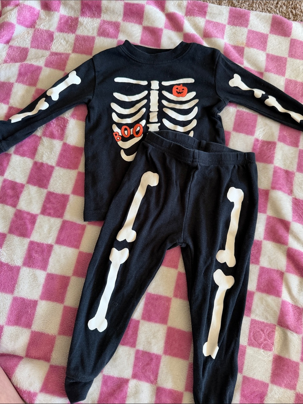Carter's Black Skeleton Pajama Set with Orange Pumpkin Accent